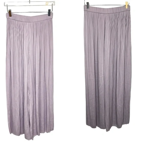 Zara Lilac Pleated Wide Legged High Waisted Floaty Palazzo Trousers Open Hem M - Picture 4 of 12